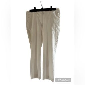White and black pinstripe cropped pants